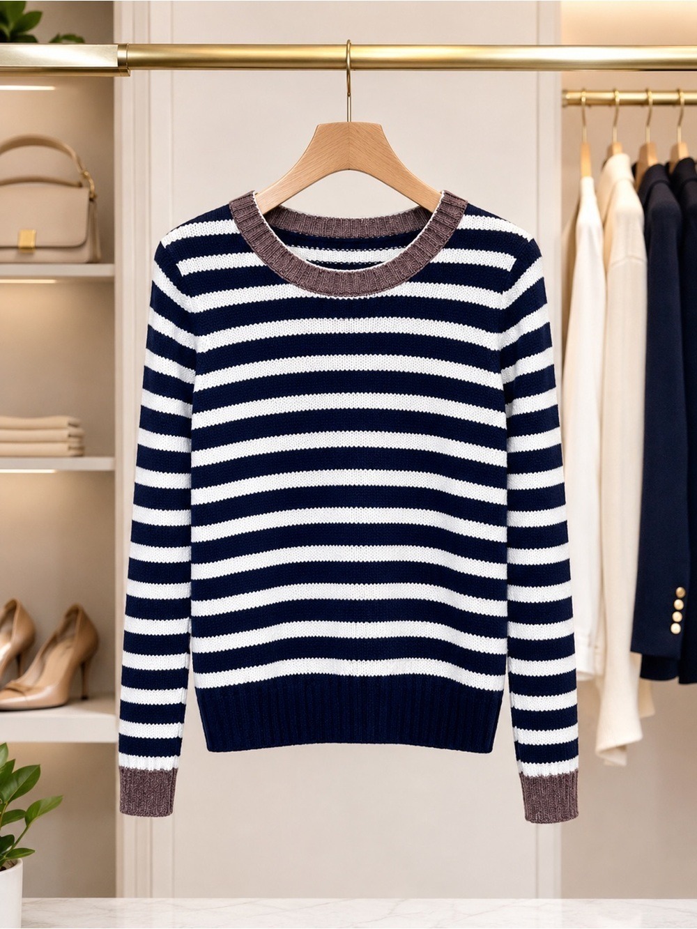 Banana Republic Sweater Navy White Striped Cotton Large